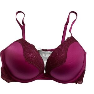 Victoria's Secret Very Sexy Push Up Bra Plum Burgundy Lace Trim 34C